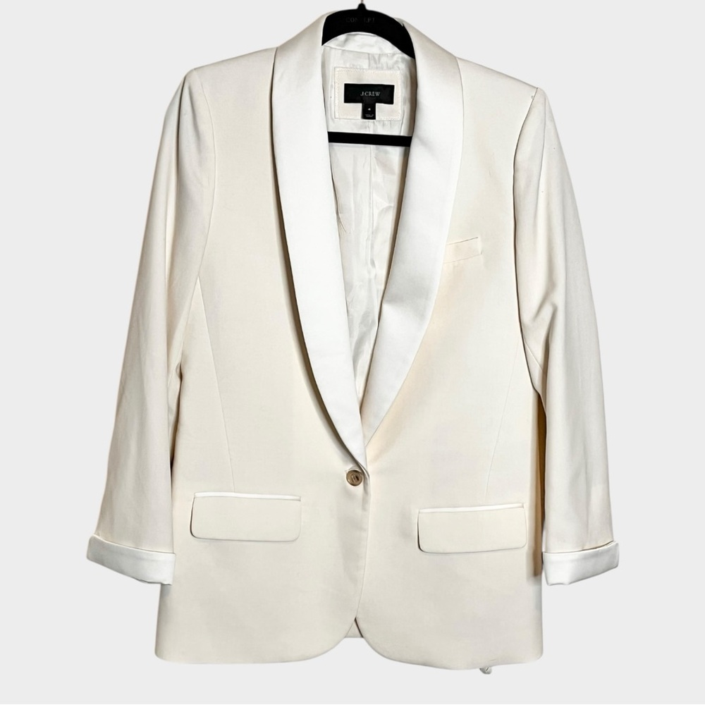 J. CREW Cream Satin Trim Tuxedo Blazer with ribbon tie Size 4 Formal Menswear - Picture 3 of 8
